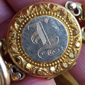 10k Rolled Yellow Gold Locket Bracelet With Concertina Shank Antique American Circa 1920's