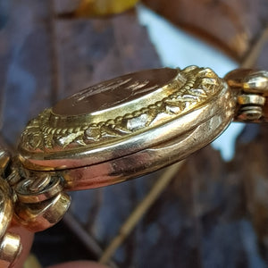 10k Rolled Yellow Gold Locket Bracelet With Concertina Shank Antique American Circa 1920's