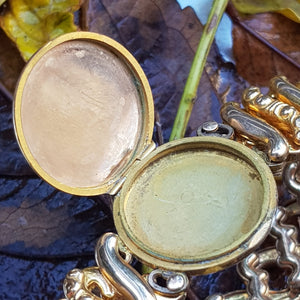 10k Rolled Yellow Gold Locket Bracelet With Concertina Shank Antique American Circa 1920's