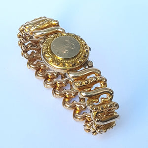 10k Rolled Yellow Gold Locket Bracelet With Concertina Shank Antique American Circa 1920's