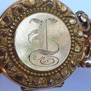 10k Rolled Yellow Gold Locket Bracelet With Concertina Shank Antique American Circa 1920's