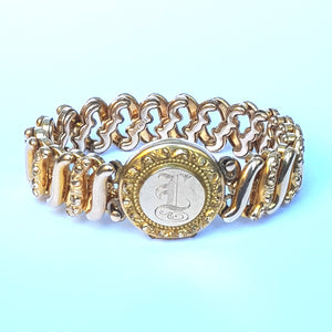 10k Rolled Yellow Gold Locket Bracelet With Concertina Shank Antique American Circa 1920's