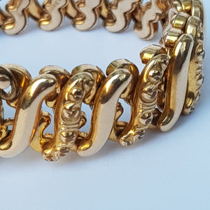 10k Rolled Yellow Gold Locket Bracelet With Concertina Shank Antique American Circa 1920's