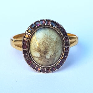 22k Gold Moss Agate Cabochon Almandine Garnet Ring Size UK O 1/2 Antique London Circa 1904