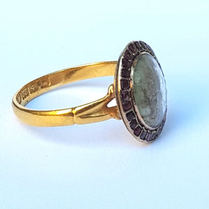 22k Gold Moss Agate Cabochon Almandine Garnet Ring Size UK O 1/2 Antique London Circa 1904