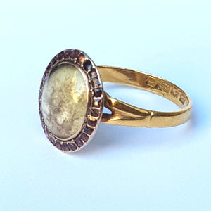 22k Gold Moss Agate Cabochon Almandine Garnet Ring Size UK O 1/2 Antique London Circa 1904