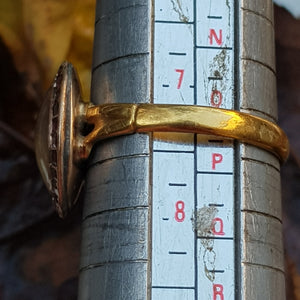 22k Gold Moss Agate Cabochon Almandine Garnet Ring Size UK O 1/2 Antique London Circa 1904