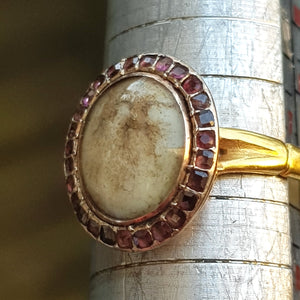 22k Gold Moss Agate Cabochon Almandine Garnet Ring Size UK O 1/2 Antique London Circa 1904