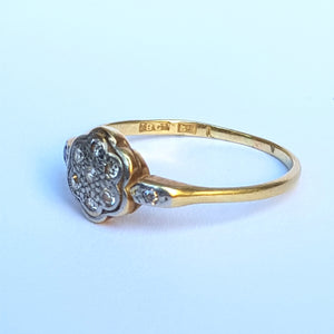 Antique 18k Gold And Platinum Diamond Set Daisy Ring Size UK O 1/2 Antique Circa 1915