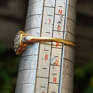 Antique 18k Gold And Platinum Diamond Set Daisy Ring Size UK O 1/2 Antique Circa 1915