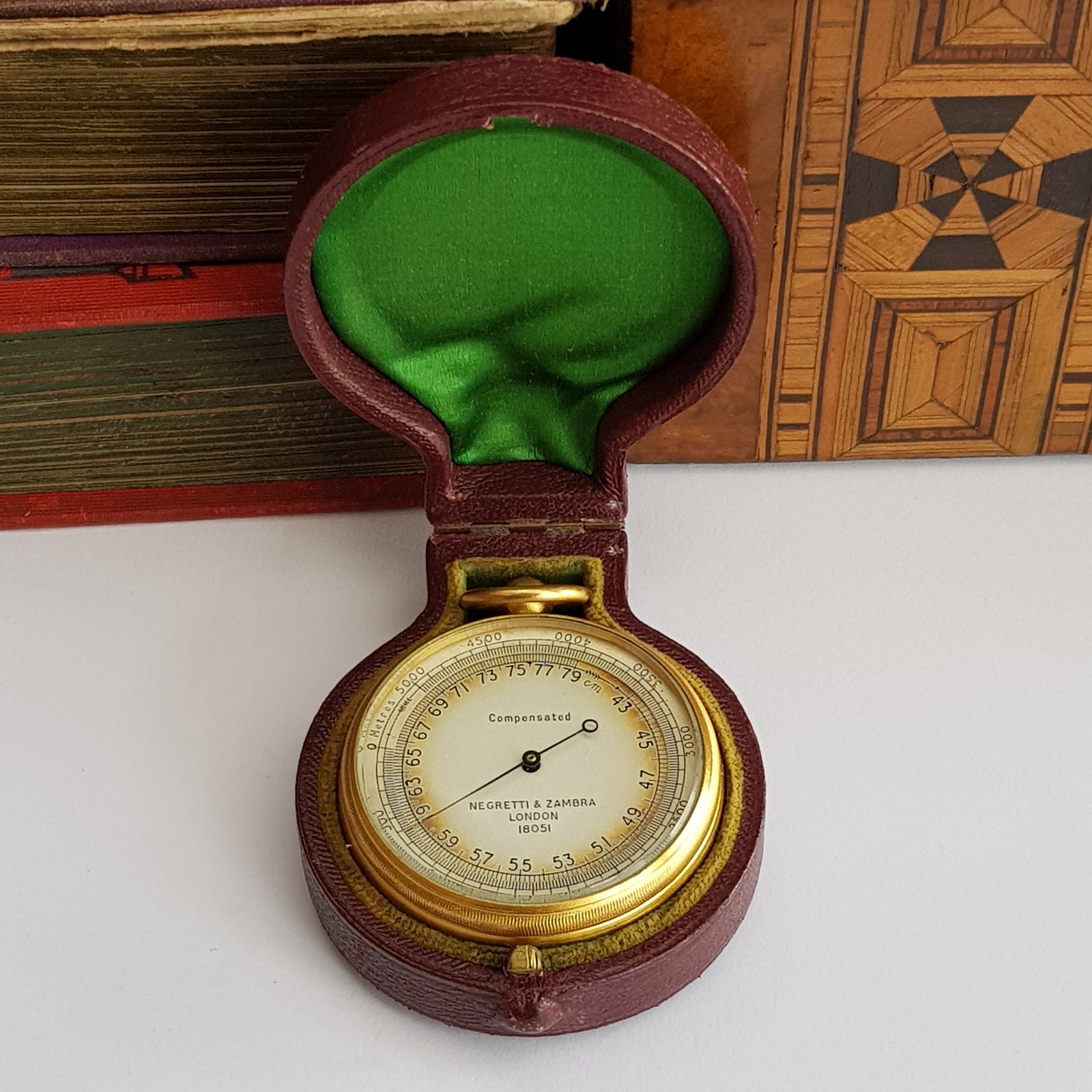 Rare Ormolu Cased Pocket Barometer Nagretti & Zambra 18051 In Original Box London Antique Circa 1890