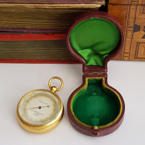 Rare Ormolu Cased Pocket Barometer Nagretti & Zambra 18051 In Original Box London Antique Circa 1890