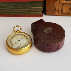 Rare Ormolu Cased Pocket Barometer Nagretti & Zambra 18051 In Original Box London Antique Circa 1890