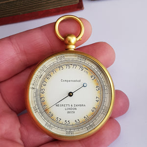 Rare Ormolu Cased Pocket Barometer Nagretti & Zambra 18051 In Original Box London Antique Circa 1890