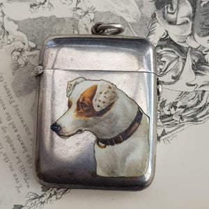 Rare Sterling Silver Hand Painted Enamel Jack Russell Dog Fob Vesta Match Case Birmingham Circa 1887