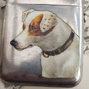 Rare Sterling Silver Hand Painted Enamel Jack Russell Dog Fob Vesta Match Case Birmingham Circa 1887