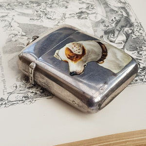 Rare Sterling Silver Hand Painted Enamel Jack Russell Dog Fob Vesta Match Case Birmingham Circa 1887