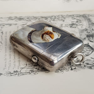 Rare Sterling Silver Hand Painted Enamel Jack Russell Dog Fob Vesta Match Case Birmingham Circa 1887