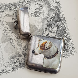 Rare Sterling Silver Hand Painted Enamel Jack Russell Dog Fob Vesta Match Case Birmingham Circa 1887