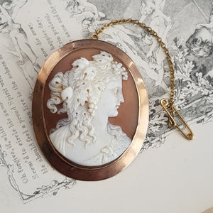 9k Rose Gold Mounted Carved Shell Camo Brooch As Dionysus Antique Edwardian c1910