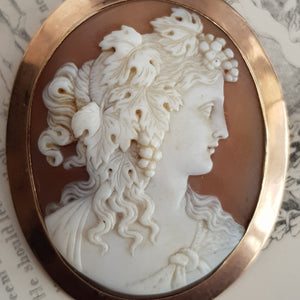 9k Rose Gold Mounted Carved Shell Camo Brooch As Dionysus Antique Edwardian c1910