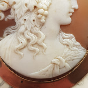 9k Rose Gold Mounted Carved Shell Camo Brooch As Dionysus Antique Edwardian c1910