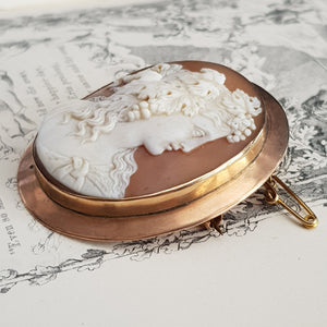 9k Rose Gold Mounted Carved Shell Camo Brooch As Dionysus Antique Edwardian c1910