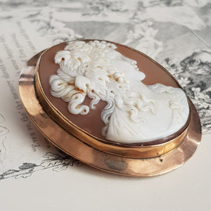 9k Rose Gold Mounted Carved Shell Camo Brooch As Dionysus Antique Edwardian c1910