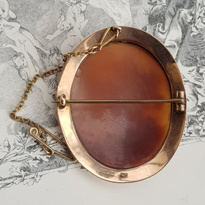 9k Rose Gold Mounted Carved Shell Camo Brooch As Dionysus Antique Edwardian c1910
