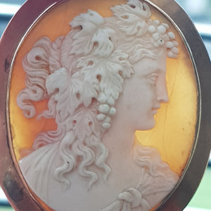 9k Rose Gold Mounted Carved Shell Camo Brooch As Dionysus Antique Edwardian c1910