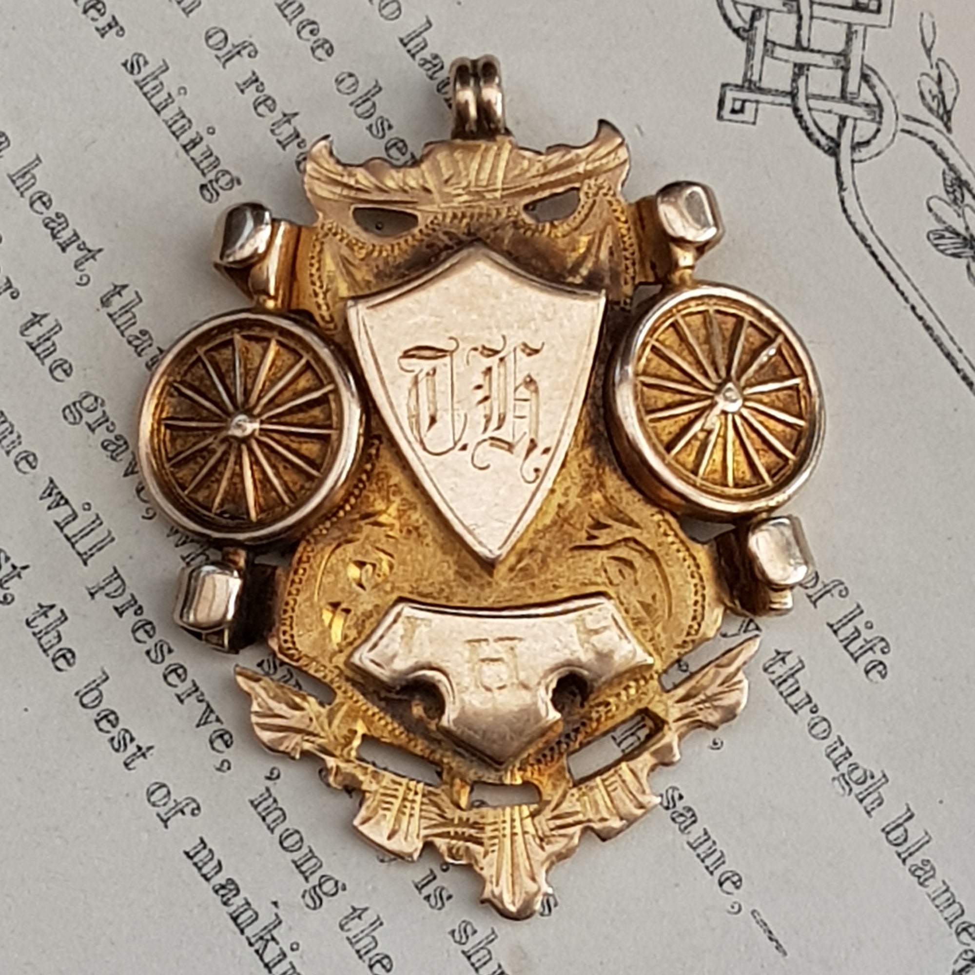 Rare 9k Gold Cycling Club Medal Hounslow Wheelers Antique Edwardian London circa 1905