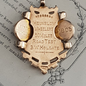 Rare 9k Gold Cycling Club Medal Hounslow Wheelers Antique Edwardian London circa 1905