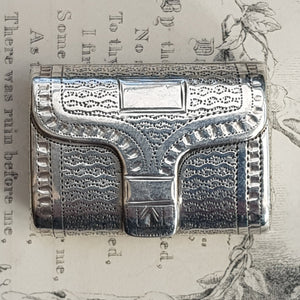 Rare Sterling Silver Novelty Purse Bag Shaped Vinaigrette Antique Georgian Birmingham Circa 1816