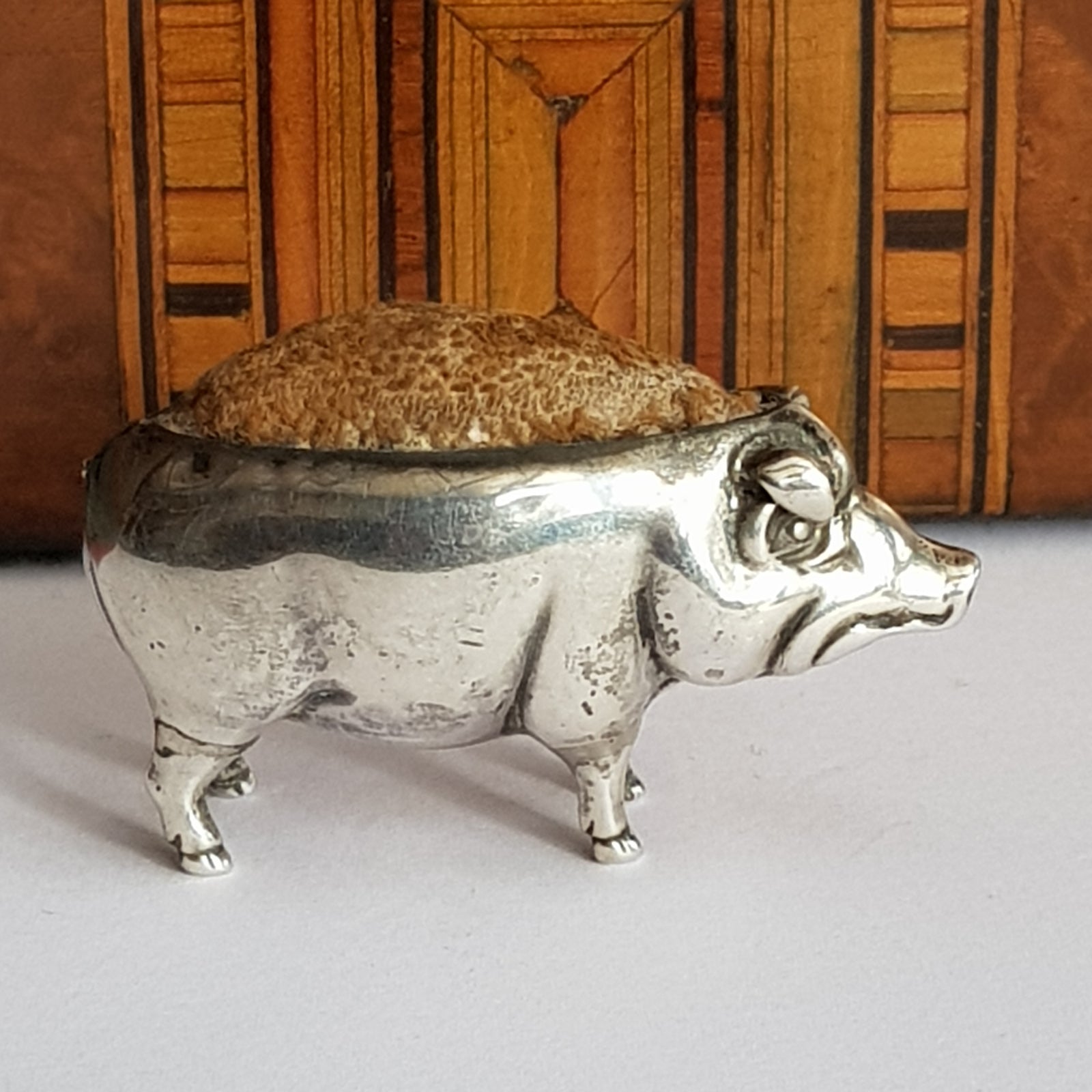 Rare Sterling Silver Novelty Pig Shaped Pin Cushion Antique Edwardian Birmingham Circa 1908