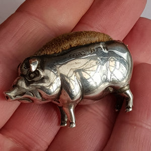 Rare Sterling Silver Novelty Pig Shaped Pin Cushion Antique Edwardian Birmingham Circa 1908