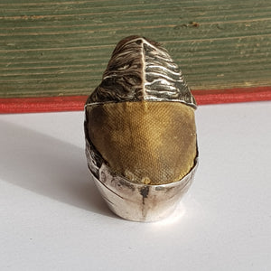 Sterling Silver Novelty Pin Cushion As A Chick Bird In Egg Shell Sampson Mordan Antique circa 1907