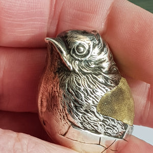 Sterling Silver Novelty Pin Cushion As A Chick Bird In Egg Shell Sampson Mordan Antique circa 1907