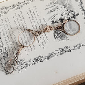 Superb Pair Of 9k Gold Art Nouveau Pattern Folding Lorgnettes Antique London Import circa 1910