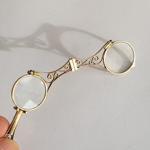 Superb Pair Of 9k Gold Art Nouveau Pattern Folding Lorgnettes Antique London Import circa 1910