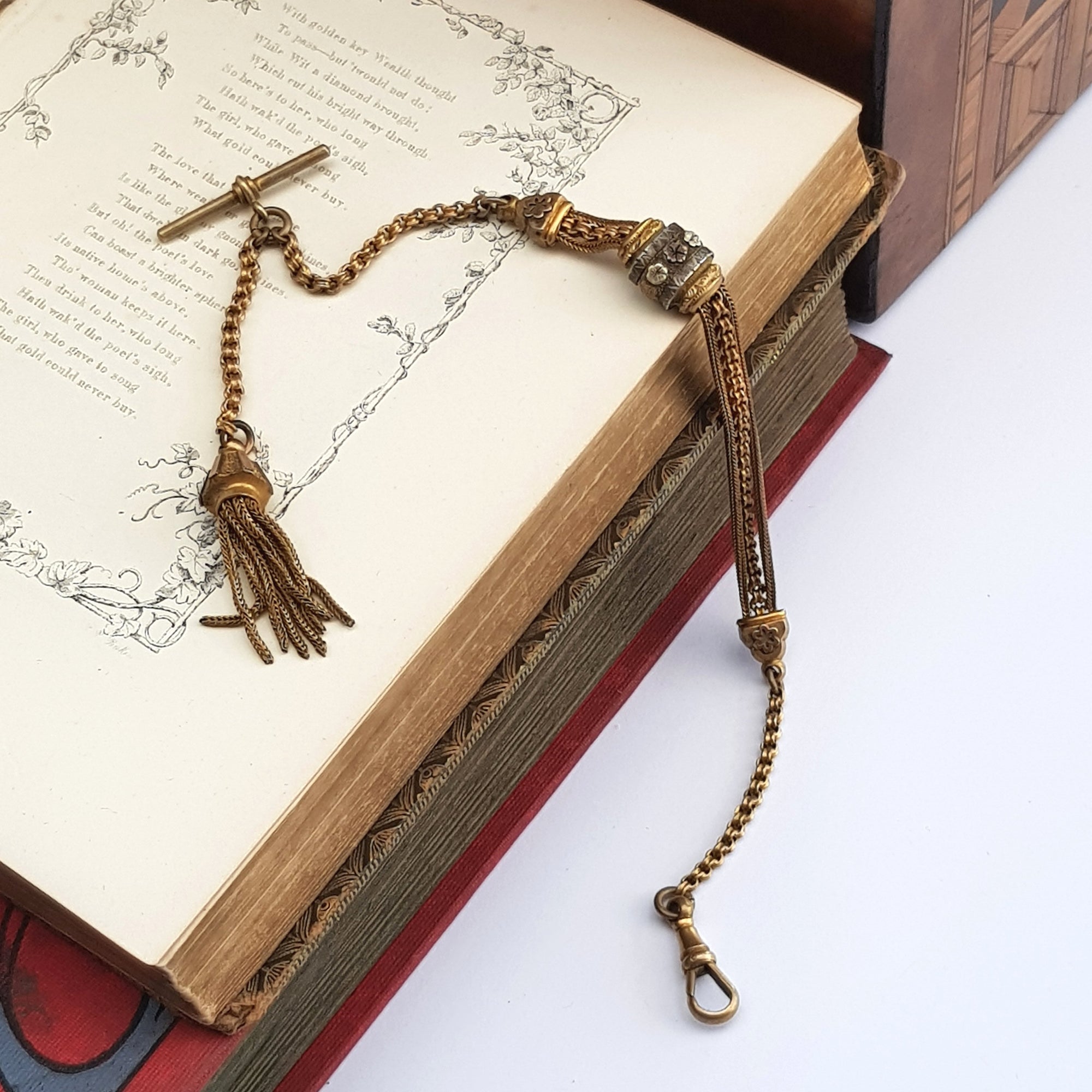 Ornate Rolled Gold Ladies Albertine Chain With Tassel Fob Antique Victorian circa 1880's