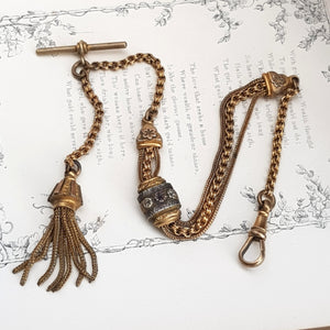 Ornate Rolled Gold Ladies Albertine Chain With Tassel Fob Antique Victorian circa 1880's