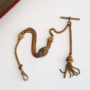 Ornate Rolled Gold Ladies Albertine Chain With Tassel Fob Antique Victorian circa 1880's