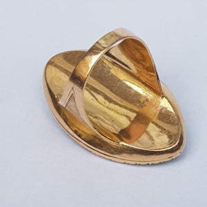 15k Gold Enamel Seed Pearl And Old Cut Diamond Large Setting Mourning Ring Size UK N 1/2 Antique Georgian Circa 1820