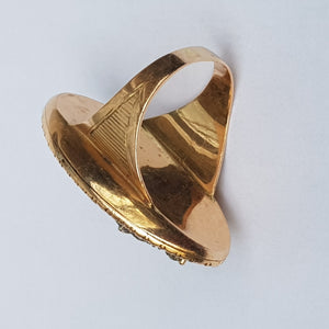 15k Gold Enamel Seed Pearl And Old Cut Diamond Large Setting Mourning Ring Size UK N 1/2 Antique Georgian Circa 1820