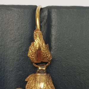 14k Gold Almandine Garnet Bacchanalian Theme Pair Of Earrings Antique Victorian Circa 1880