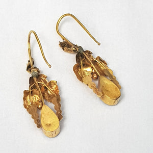 14k Gold Almandine Garnet Bacchanalian Theme Pair Of Earrings Antique Victorian Circa 1880