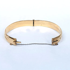 9k Gold Metal Core Ruby Set Floral Engraved Bangle Vintage Retro Circa 1940's