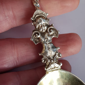 Sterling Silver Pair Cherub Stem And Apostle Finial Spoons Antique Edwardian London Circa 1902