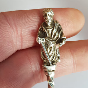 Sterling Silver Pair Cherub Stem And Apostle Finial Spoons Antique Edwardian London Circa 1902