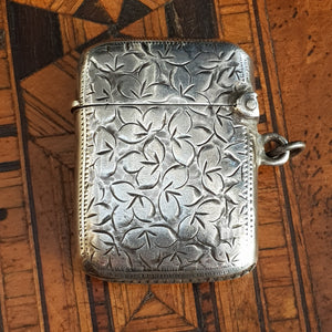 Sterling Silver Ivy leaf Engraved Fob Match Safe Vesta Antique Edwardian Birmingham circa 1903